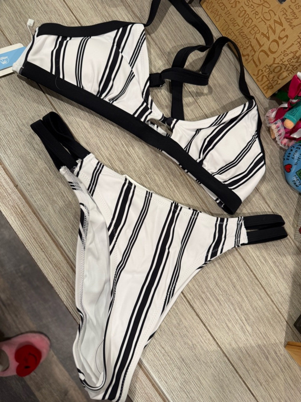 Cupshe Black and White Striped Bikini Set